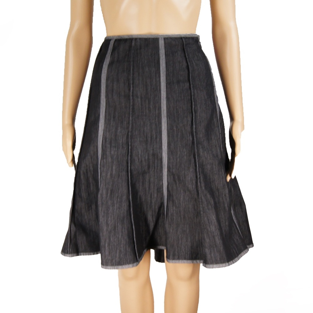 Vintage 90s Y2K Della Spiga Dark Bluish Grey Chambray Ruffle Midi Skirt